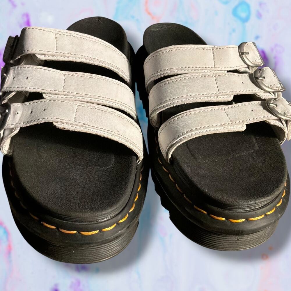 Women's Sz 10 DR. MARTENS  Blaire White Leather Slide Sandals EUC